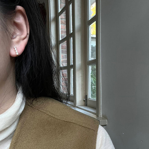 PE0108 925 Sterling Silver Trio Plump White Peral Hoop Earings