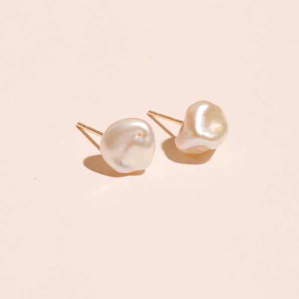 PE0128 925 Sterling Silver Classic Freshwater Pearl Baroque Stud Earrings