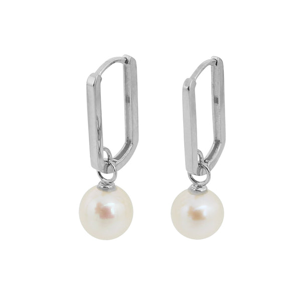 PE0062 925 Sterling Silver Geometry Freshwater Pearls Chunky Drop Hoop Earrings