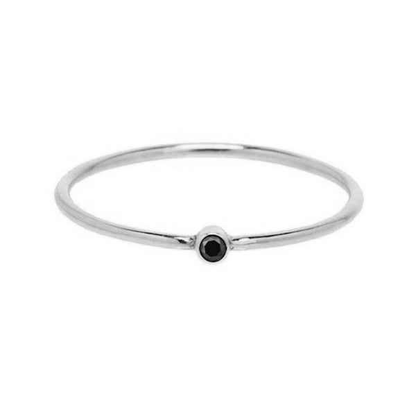 FJ0017 925 Sterling Silver Mini Black Bezel Ring