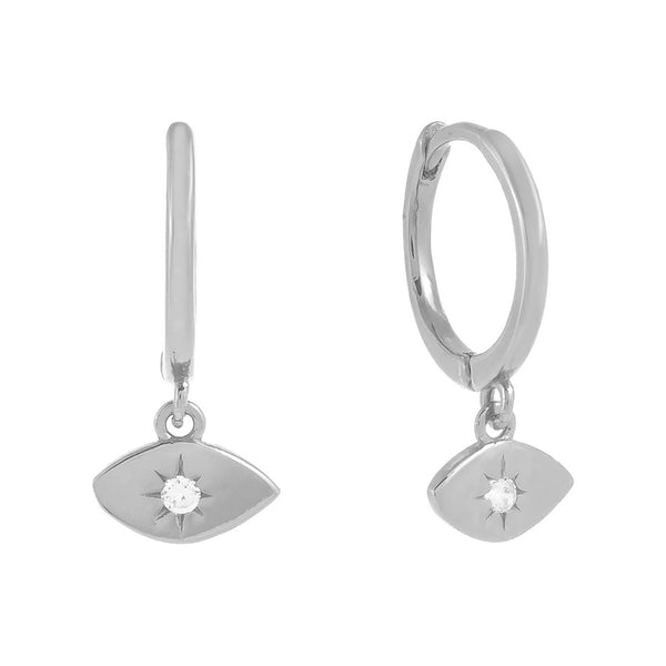 FE0591 925 Sterling Silver Mini CZ Evil Eye Huggie Earrings