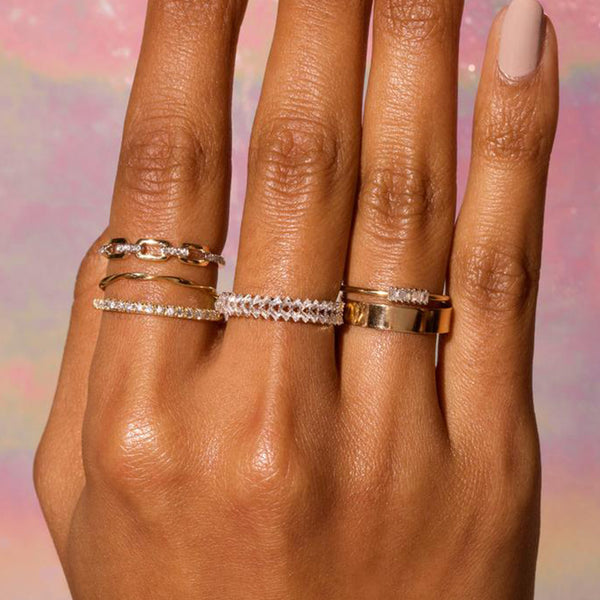 FJ0662 925 Sterling Silver Cubic Zircon Link Chain Ring