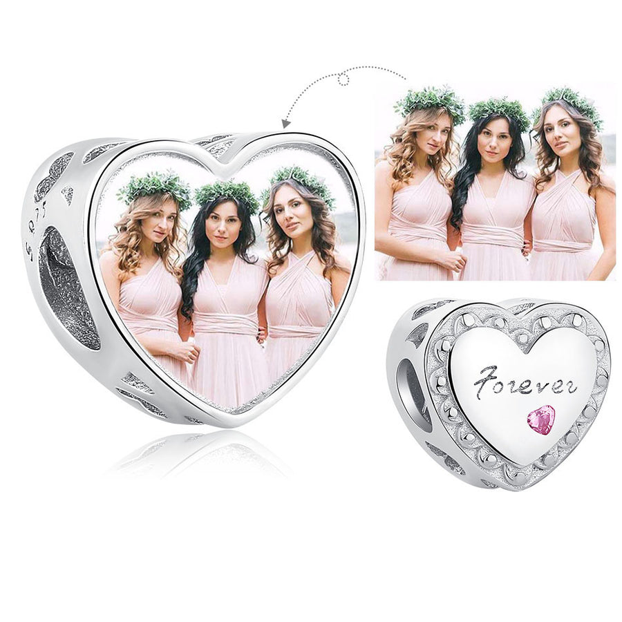 XPPY1040 925 Sterling Silver Forever Heart Photo Charm Bead