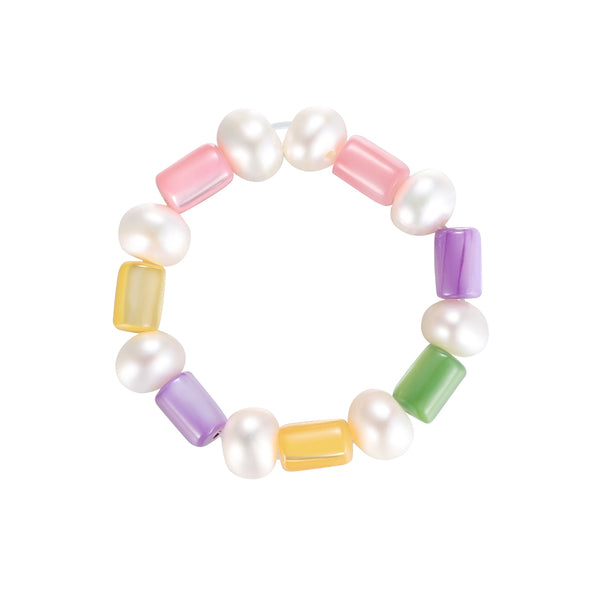 PR0006 PR0007 PR0008 Colorful Heart Glass Bead Freshwater Pearl Ring