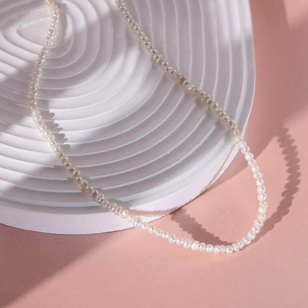 PN0065 925 Sterling Silver 2.5-3MM Freshwater Pearl Pure Women Choker Necklace