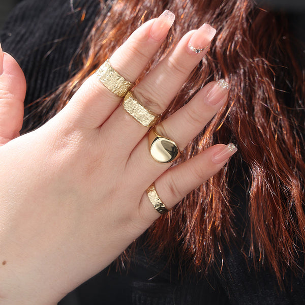 FJ0822 925 Sterling Silver Round Chunky Signet Open Ring For Women