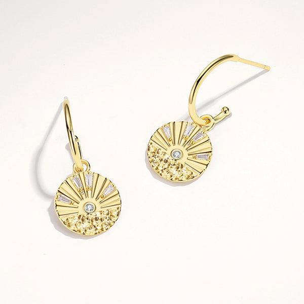 FE1884 925 Sterling Silver Sunrise CZ Dangle Hoop Earrings