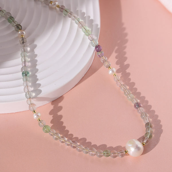 PN0014 925 Sterling Silver Trendy Bead & Pearl Necklace