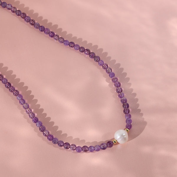 PN0035 925 sterling silver Light Amethyst Bead Pearl Women Choker Necklace
