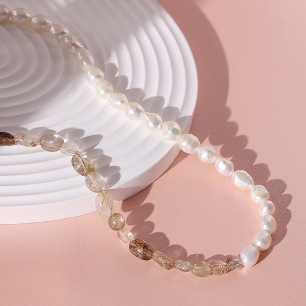 PN0022 925 sterling silver Copper Hair Crystal & Freshwater Pearl Necklace