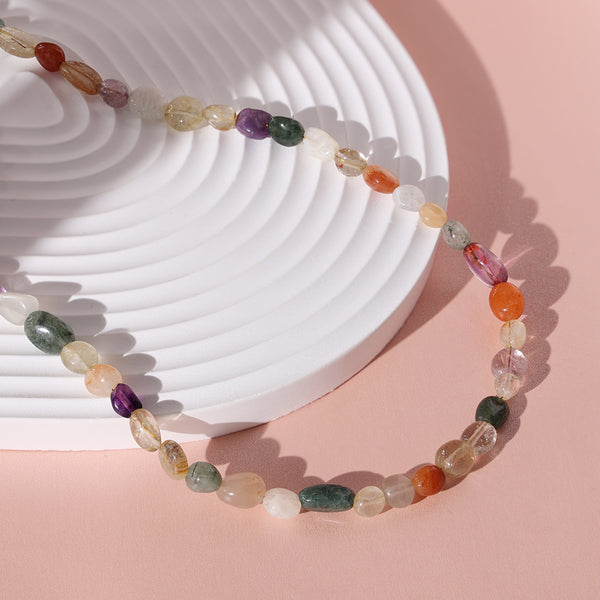 PN0015 925 Sterling Silver Colorful Stone Bead Necklace With Freshwater Pearl