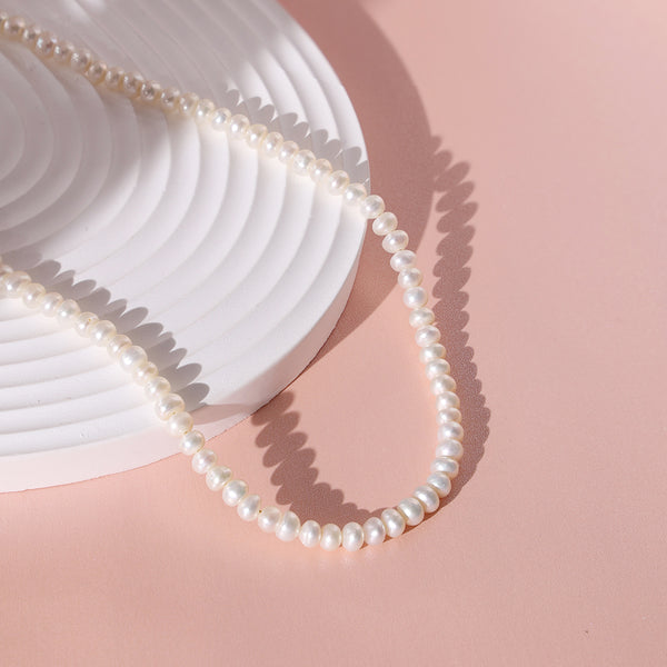 PN0046 925 Sterling Silver 4.5-5MM Freshwater Pearl Pure Women Choker Necklace
