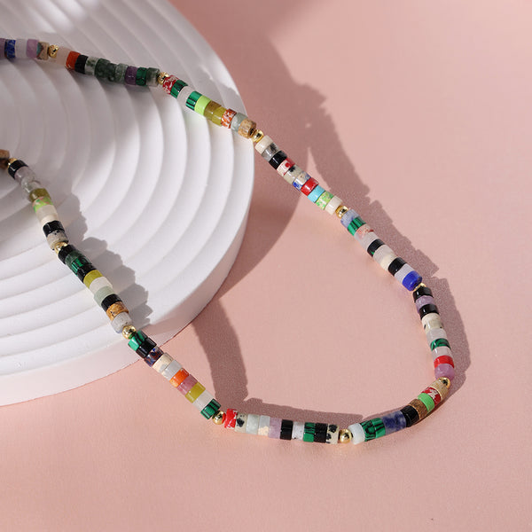 PN0043 925 Sterling Silver Colorful Stone Bead Pearl Women Choker Necklace
