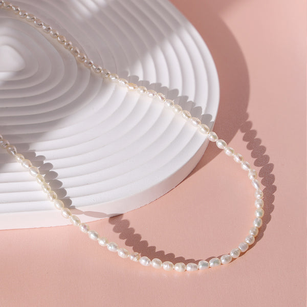 PN0032 925 sterling silver 3-3.5MM White Freshwater Pearl Women Choker Neclace