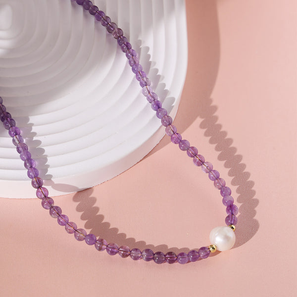 PN0035 925 sterling silver Light Amethyst Bead Pearl Women Choker Necklace