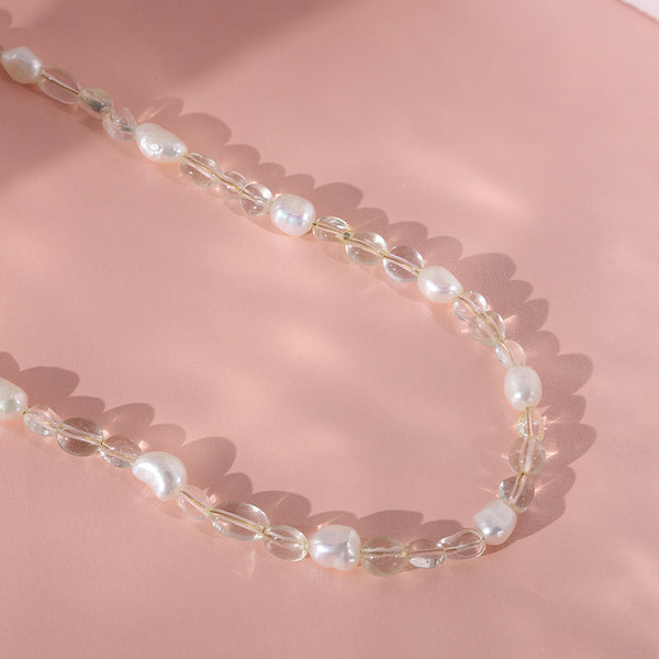 PN0010 925 Sterling Silver Dainty Crystal Women Pearl Necklace