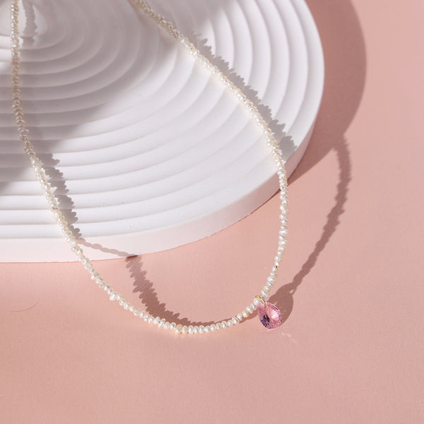 PN0060 925 Sterling Silver Waterdrop Cubic Zirconia & Freshwater Pearl Necklace