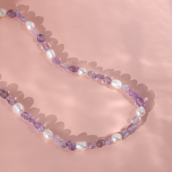 PN0008 925 Sterling Silver Freshwater Pearl Purple Crystal Necklace