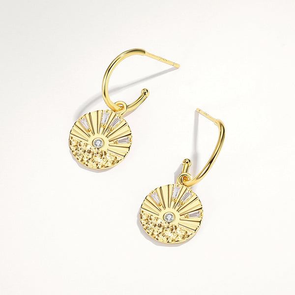 FE1884 925 Sterling Silver Sunrise CZ Dangle Hoop Earrings