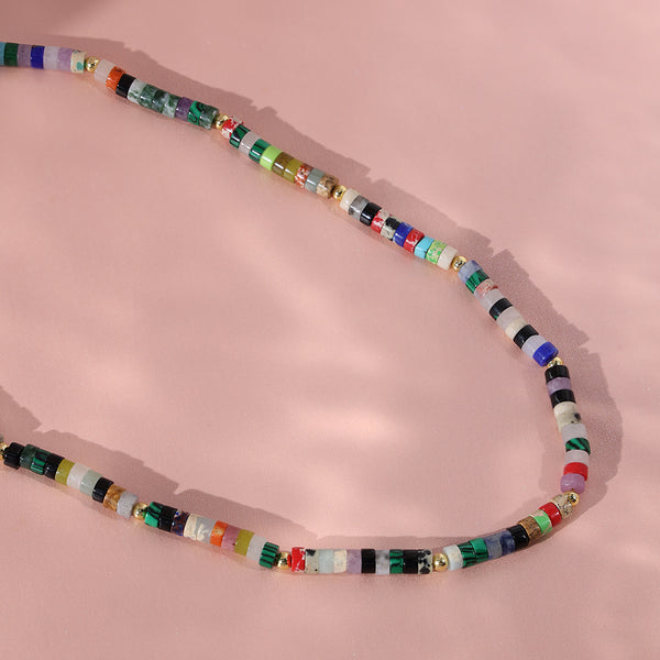 PN0043 925 Sterling Silver Colorful Stone Bead Pearl Women Choker Necklace