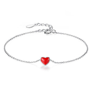 YS1285 925 Sterling Silver Red & Warm Love Heart Bracelet