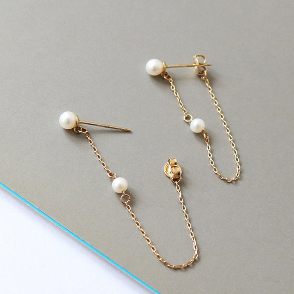 PE0071 925 Sterling Silver Long Chain Freshwater Pearl Stud Earring For Women