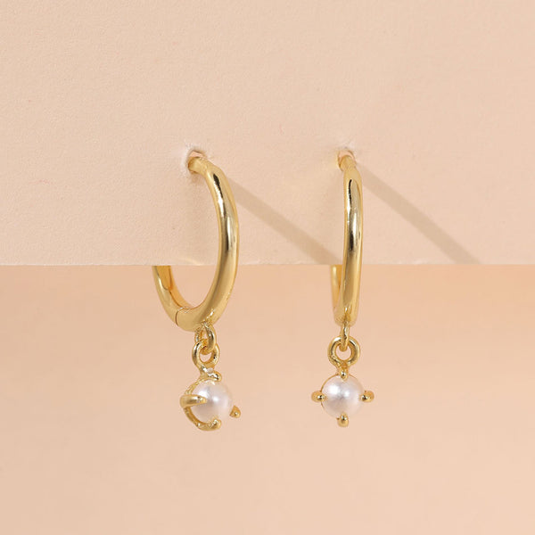 YHE0458 925 Sterling Silver Claw Setting Single Pearl Dangle Earring