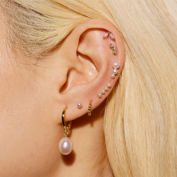 PE0005 925 Sterling Silver Vertical Quartet Freshwater Pearl Stud Earrings