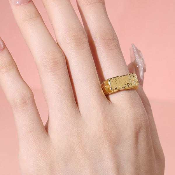 FJ0821 925 Sterling Silver Textured Lava Signet Ring For Women