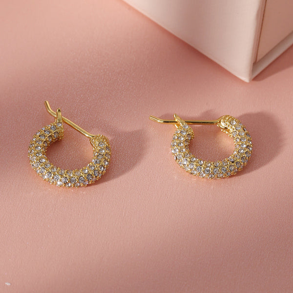 FE1188 925 Sterling Silver Pave Cubic Zirconia Big Chunky Hoop Earrings