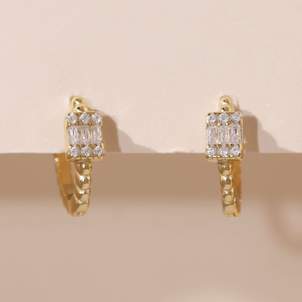 YHE0351 925 Sterling Silver Sparkle CZ Minimalist Women Hoop Earring