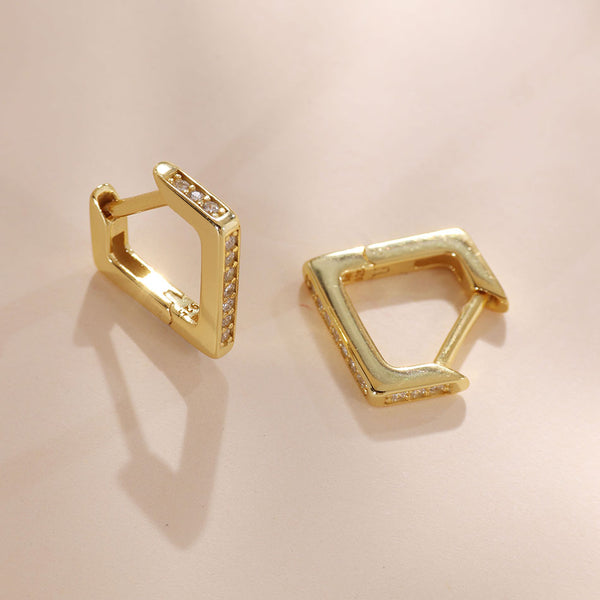 YHE0213 925 Sterling Silver Geometric Quadrilateral CZ Hoop Earring