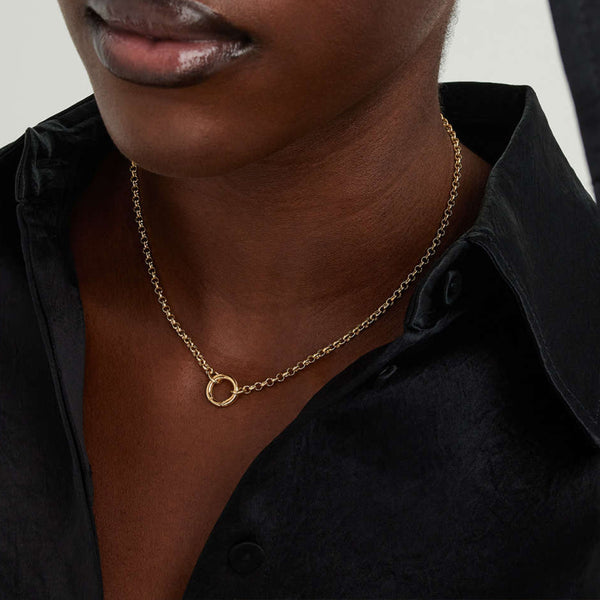 FX0910 Vintage Round Circle Push Clasp Chain Necklace