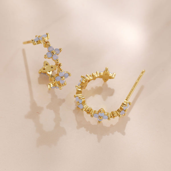 YHE0426 925 Sterling Silver White Gemstone Flower Hoop Earring