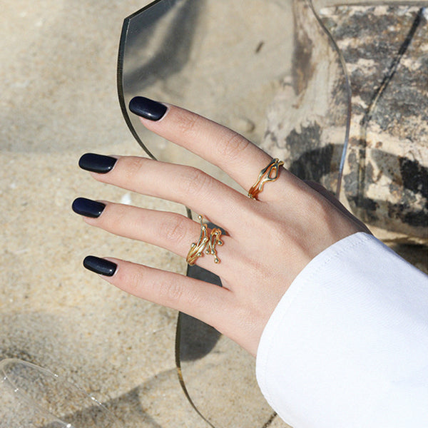 RHJ1103 925 Sterling Silver Flowing Textured Open Ring