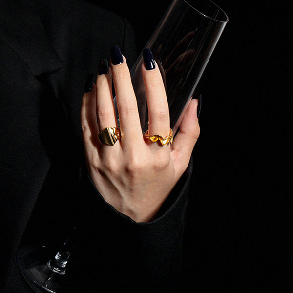 RHJ1126 925 Sterling Silver Irregular Wave Open Ring