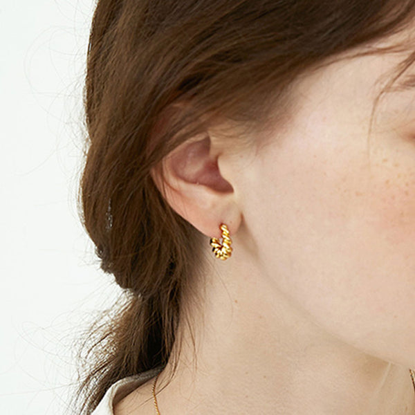 FE1184 925 Sterling Silver Fashion Croissant Twist Hoop Earrings