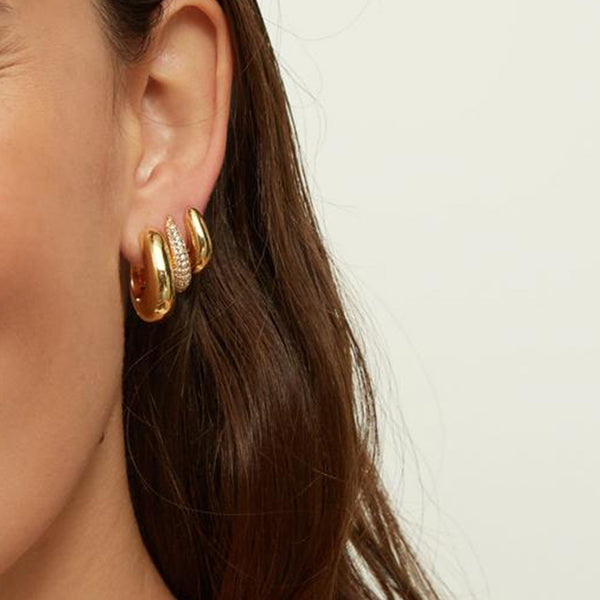 FE1611 925 Sterling Silver Gold Zircon Hoop Earrings