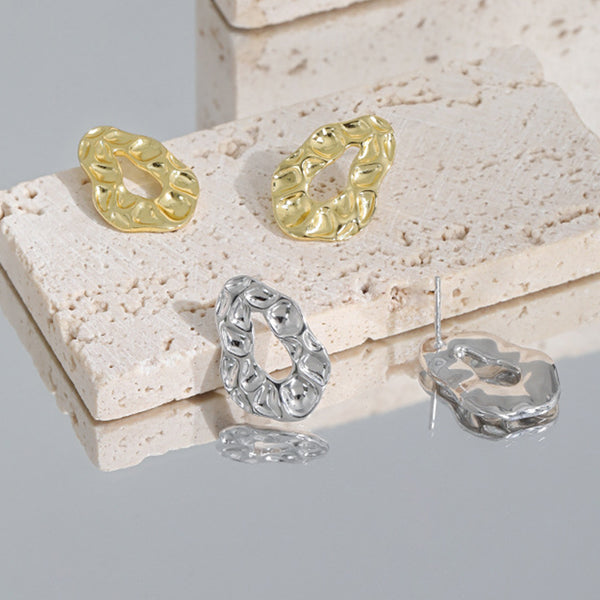 RHE1083 925 Sterling Silver Fashionable Hammered Women Earring