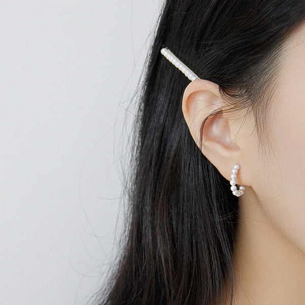 RHE1016 925 Sterling Silver Pearl Bead Hoops