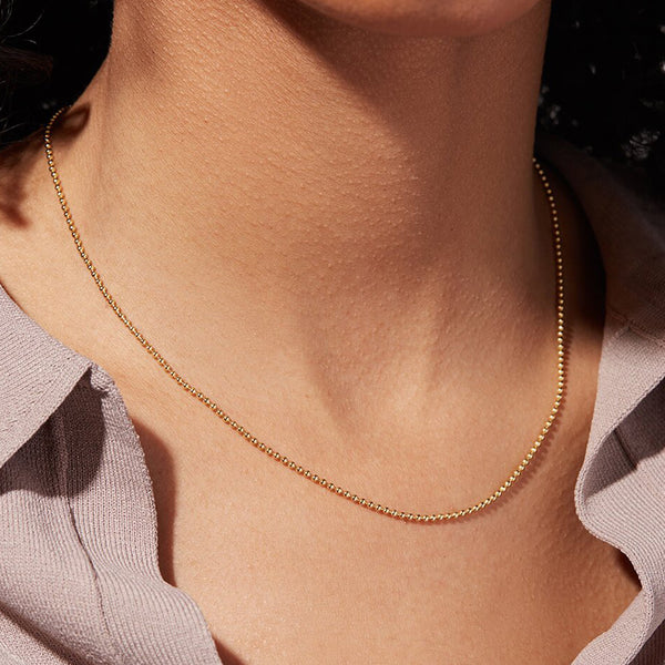 FX0646 925 Sterling Silver Gold Ball Slim Chain Necklace
