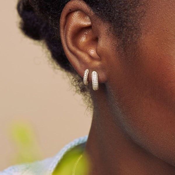 FE1597 925 Sterling Silver Pave Zircon Mini Hoops Earrings