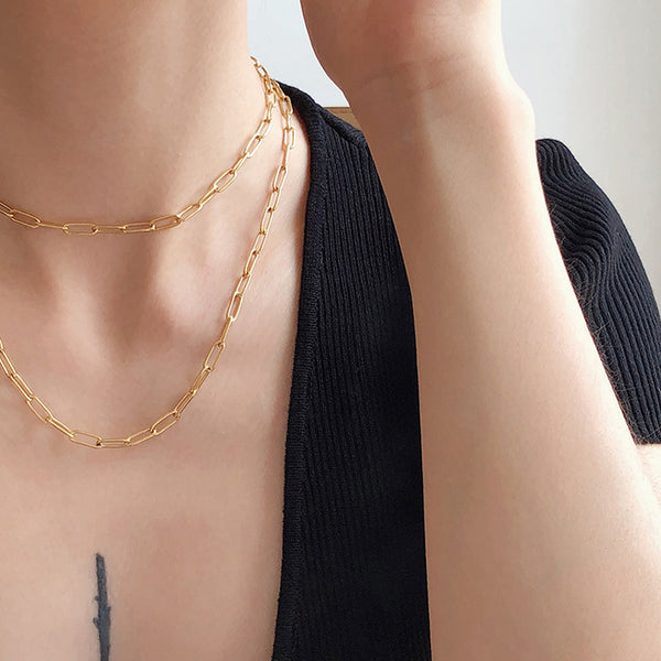 FX0384 925 Sterling Silver Muse Paper Clip Chain Necklace