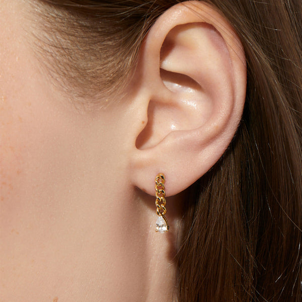 FE1937 925 Sterling Silver Link Chain Pear CZ Stud Earrings