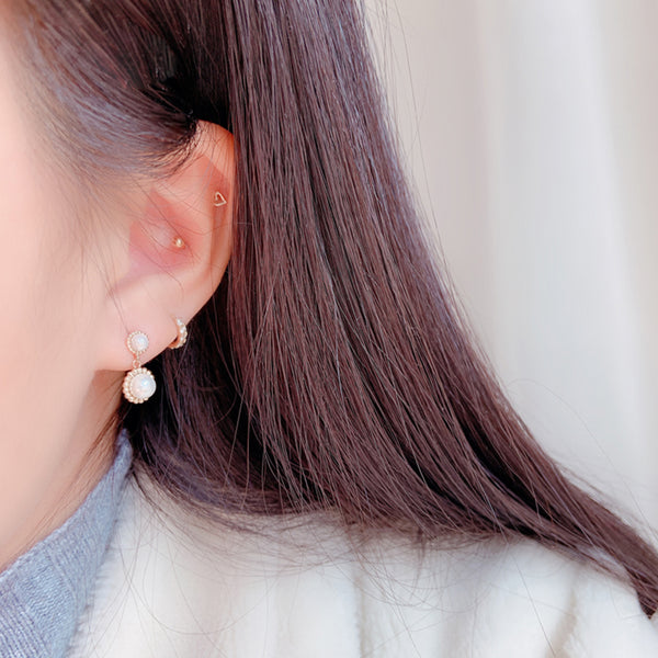 PE0067 925 Sterling Silver Luxury Round Pearl Beaded Drop Stud Earrings