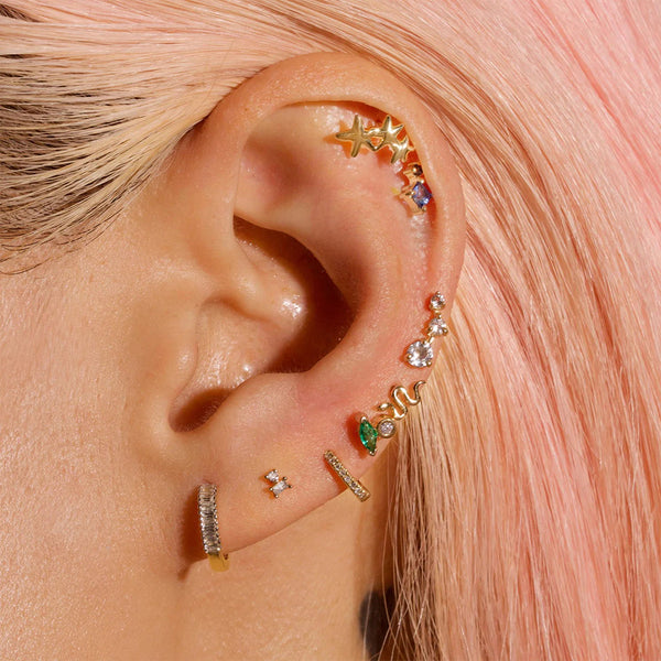 FE1915 925 Sterling Silver Baguette Cubic Zirconia Huggie Hoop Earrings