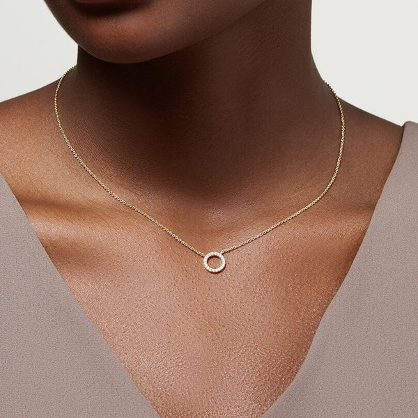 FX0645 925 Sterling Silver Round Circle CZ Pendant Necklace