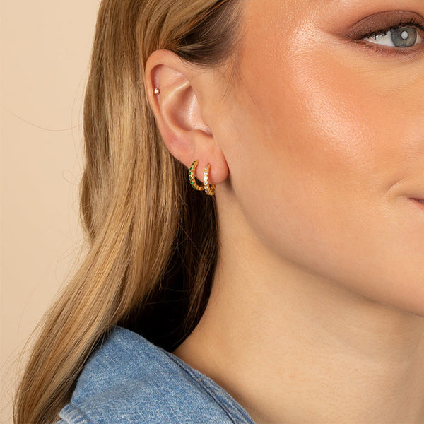 FE1994 925 Sterling Silver Minimalist CZ Women Huggie Hoop Earrings