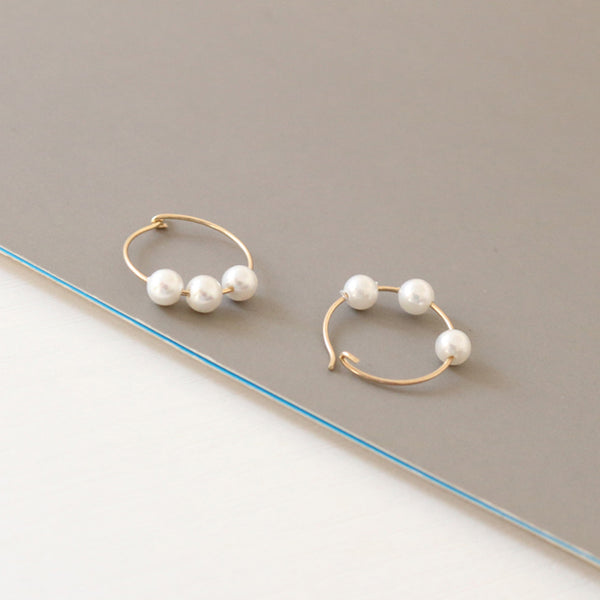PE0065 925 Sterling Silver Grace Large Pearl Hoop Earrings
