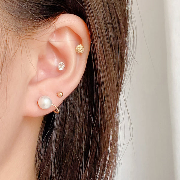 PE0049 925 Sterling Silver Spiral Pearl Barbell Earrings